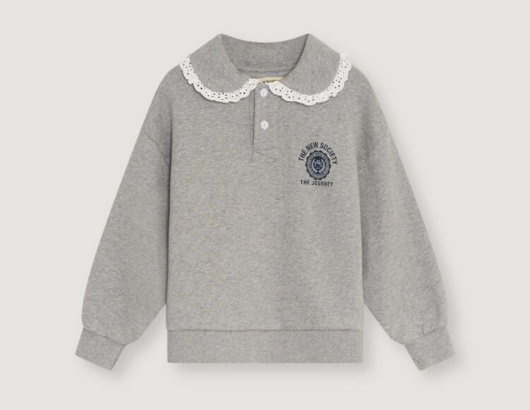 The New Society Ash Polo Mid Grey Melange