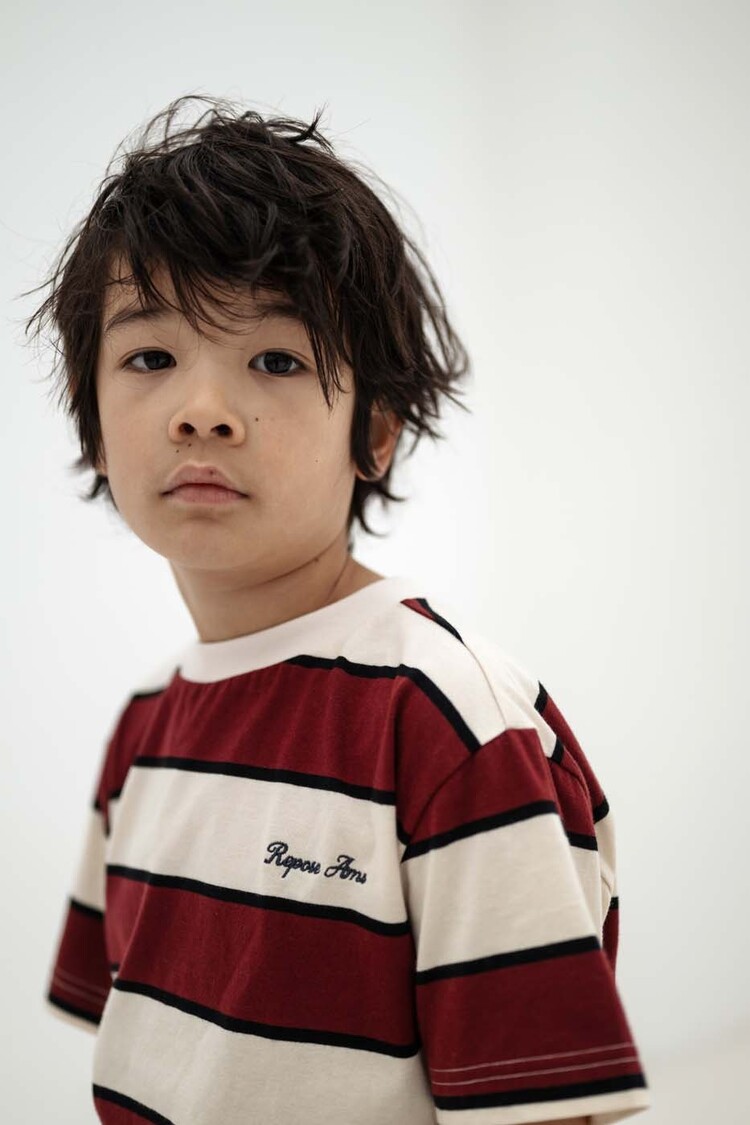 REPOSE AMS Tee Shirt - mulberry stripe