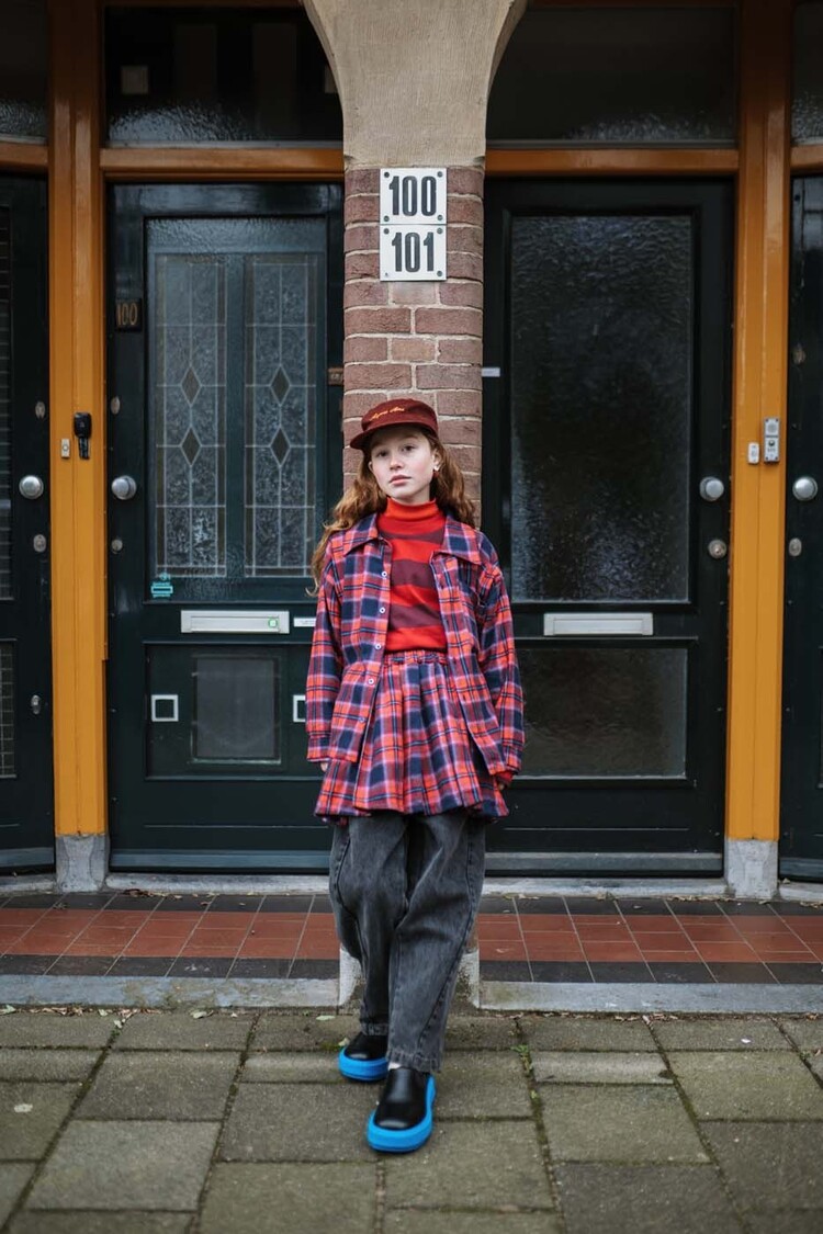 REPOSE AMS Pleated Skirt - firecracker horizon check