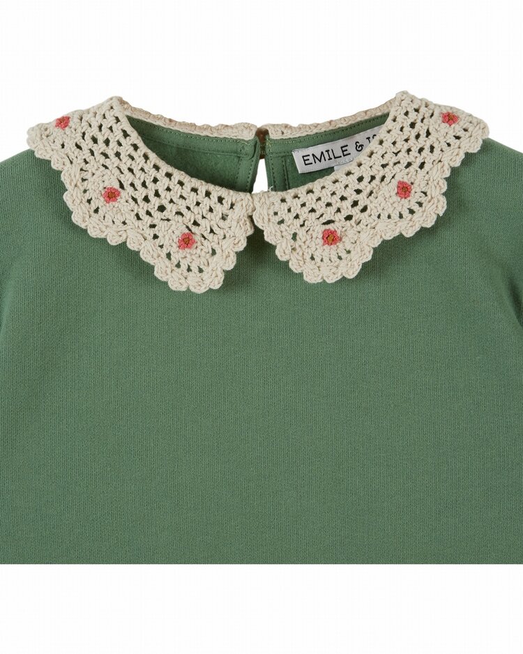 Emile et Ida Sweat Col Crochet - Olive