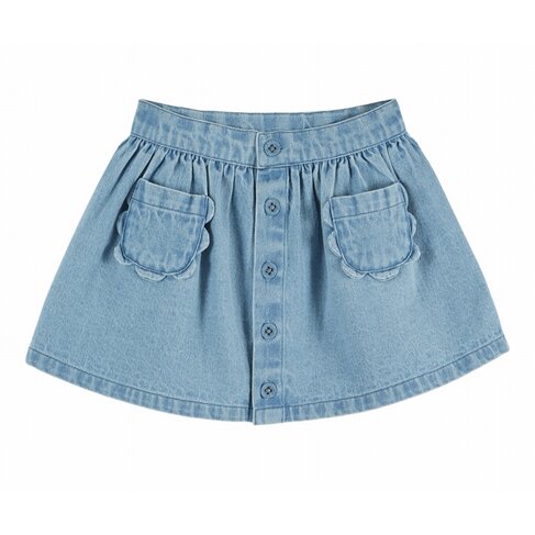 Emile et Ida Jupe Denim Poches Fleurs - Bleu Delave