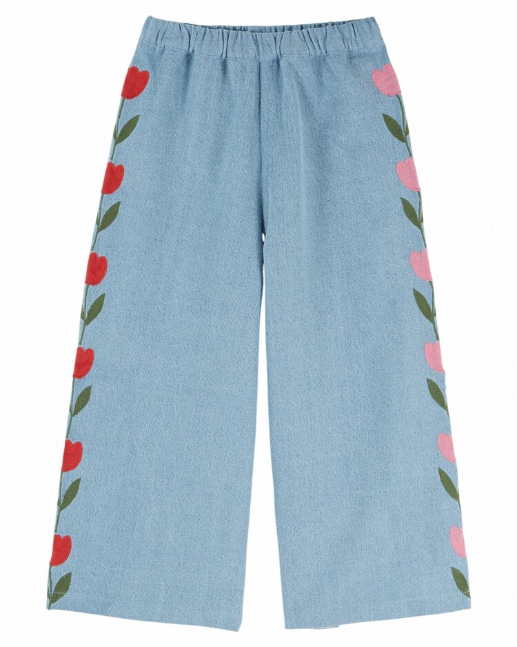 Emile et Ida Trousers Denim Brode Tulipe - Bleu Delave