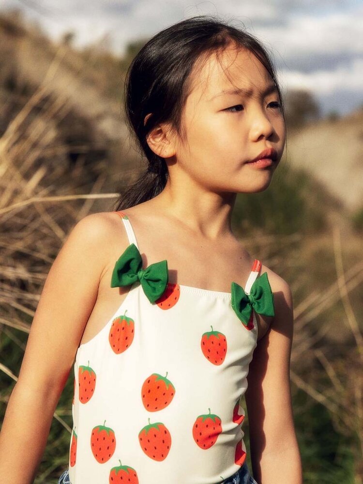 Mini Rodini Strawberries aop swimsuit - off white