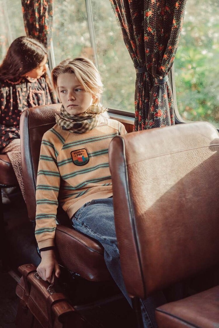Piupiuchick terry cotton sweatshirt | sand w/ double stripes