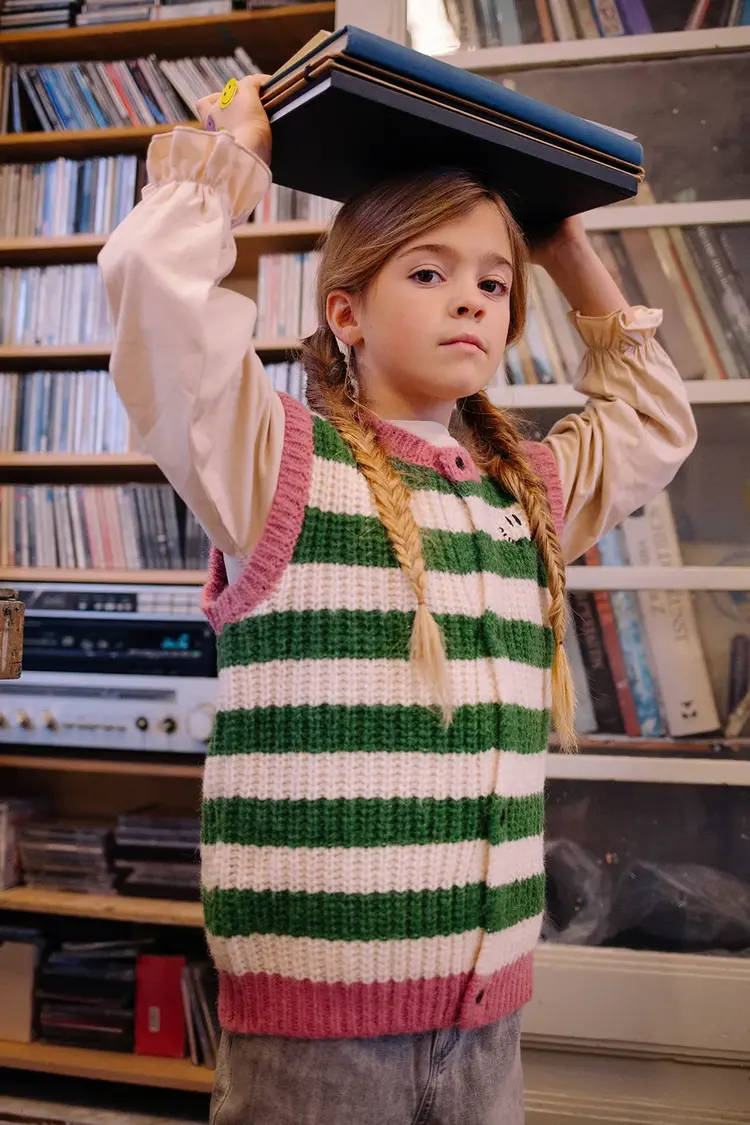 Sproet & Sprout Knitted Vest Stripes - Deep Green