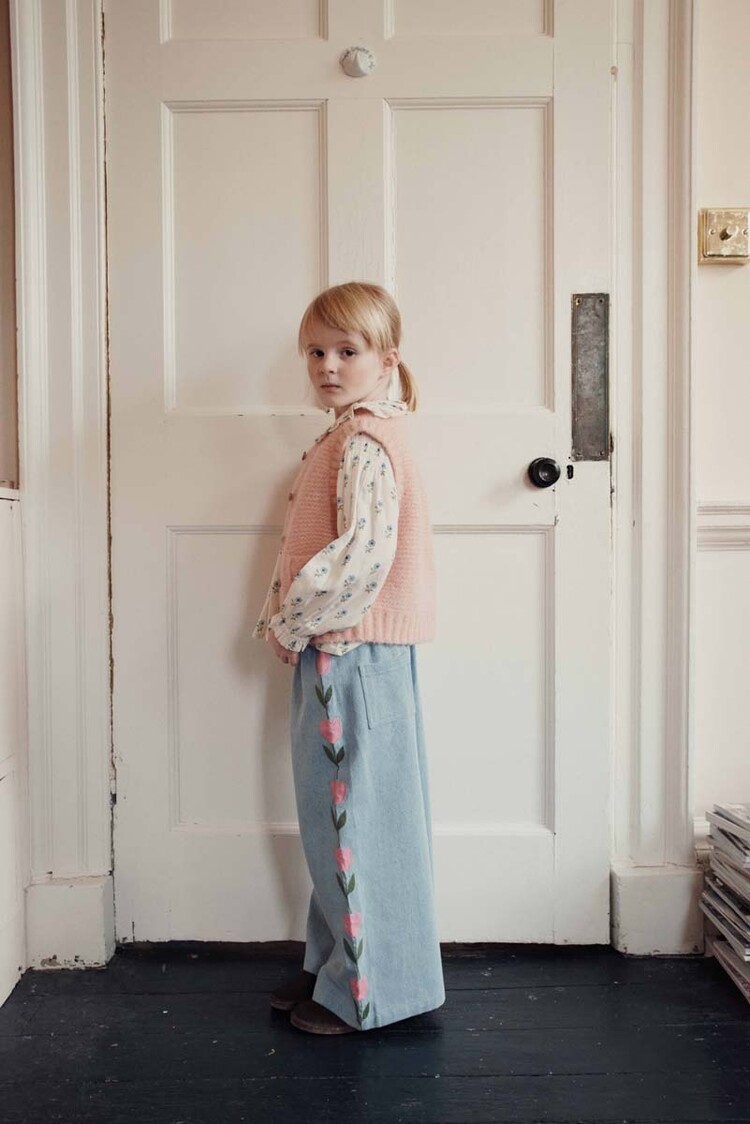 Emile et Ida Trousers Denim Brode Tulipe - Bleu Delave
