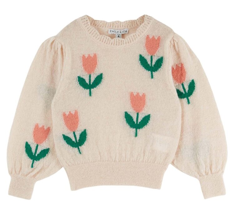 Emile et Ida Pull Intarsia Tulipes - Tulipe Rose