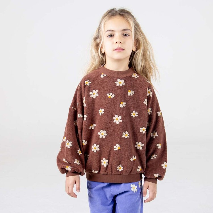 Lotiekids Teddy Sweatshirt DAISIES all over - Washed Brown