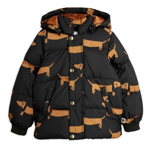 Mini Rodini Dog aop hooded puffer - black