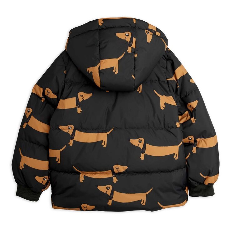 Mini Rodini Dog aop hooded puffer - black