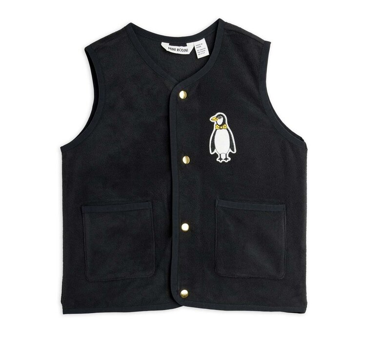 Mini Rodini Penguin patch microfleece vest - black