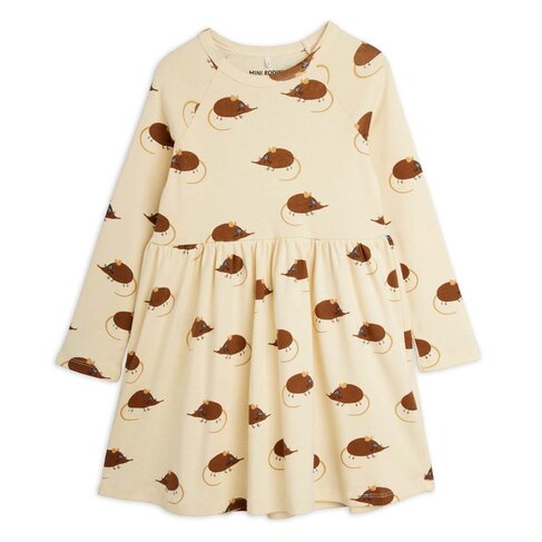 Mini Rodini Elephant shrew aop ls dress - beige