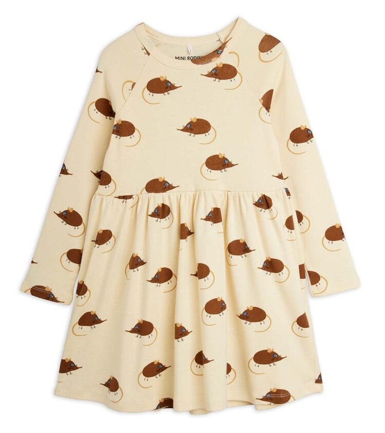 Mini Rodini Elephant shrew aop ls dress - beige