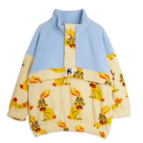 Mini Rodini Rabbits aop fleece halfzip sweater - yellow