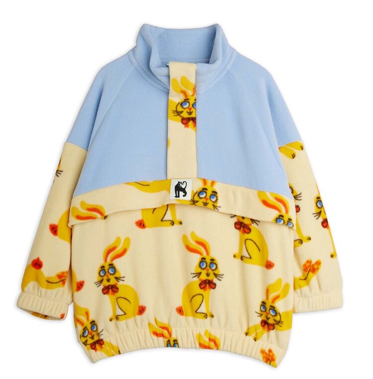 Mini Rodini Rabbits aop fleece halfzip sweater - yellow