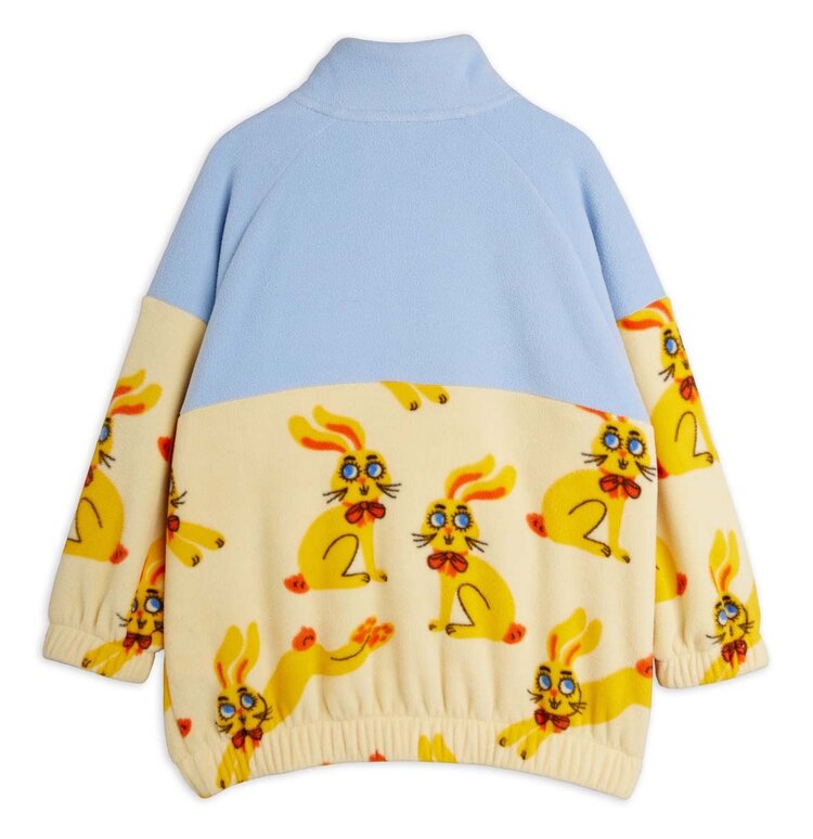 Mini Rodini Rabbits aop fleece halfzip sweater - yellow
