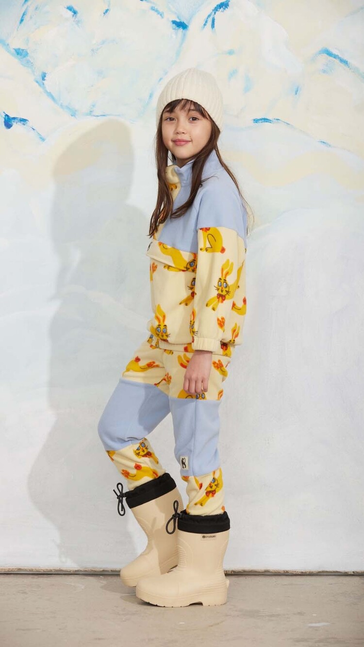 Mini Rodini Rabbits aop fleece half zip sweater - yellow
