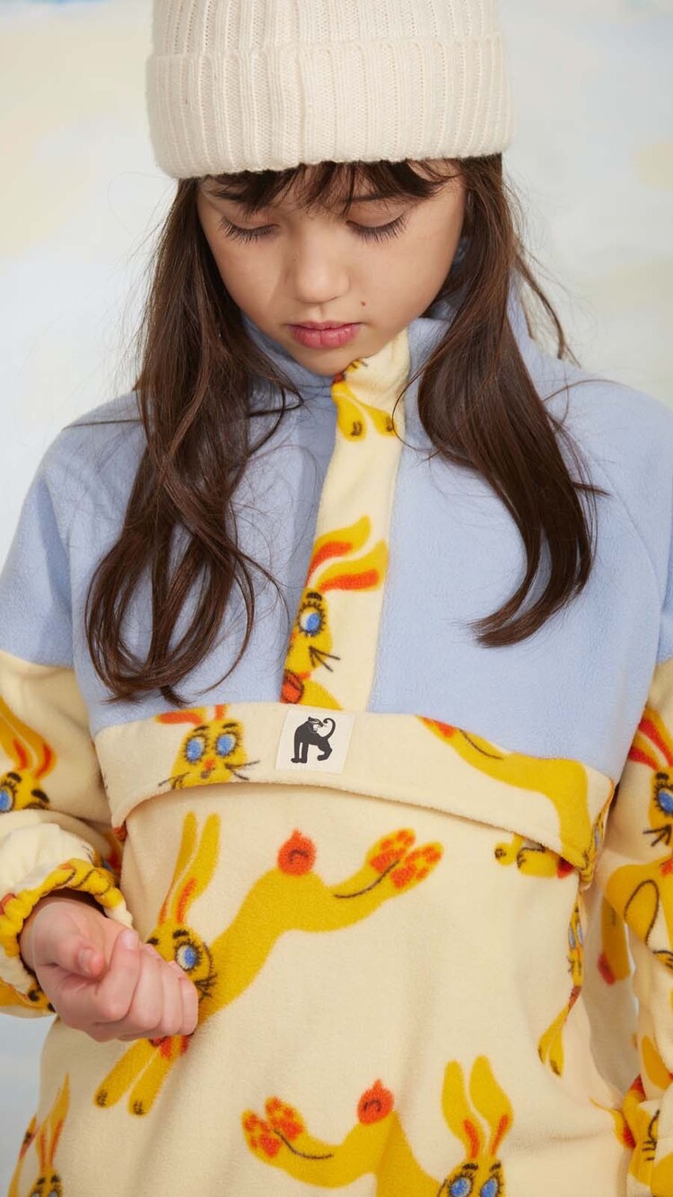 Mini Rodini Rabbits aop fleece halfzip sweater - yellow