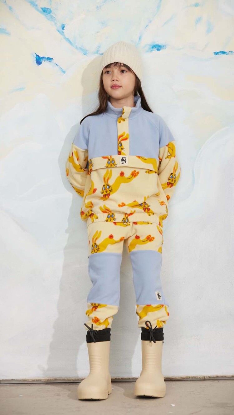Mini Rodini Rabbit aop fleece trousers - yellow