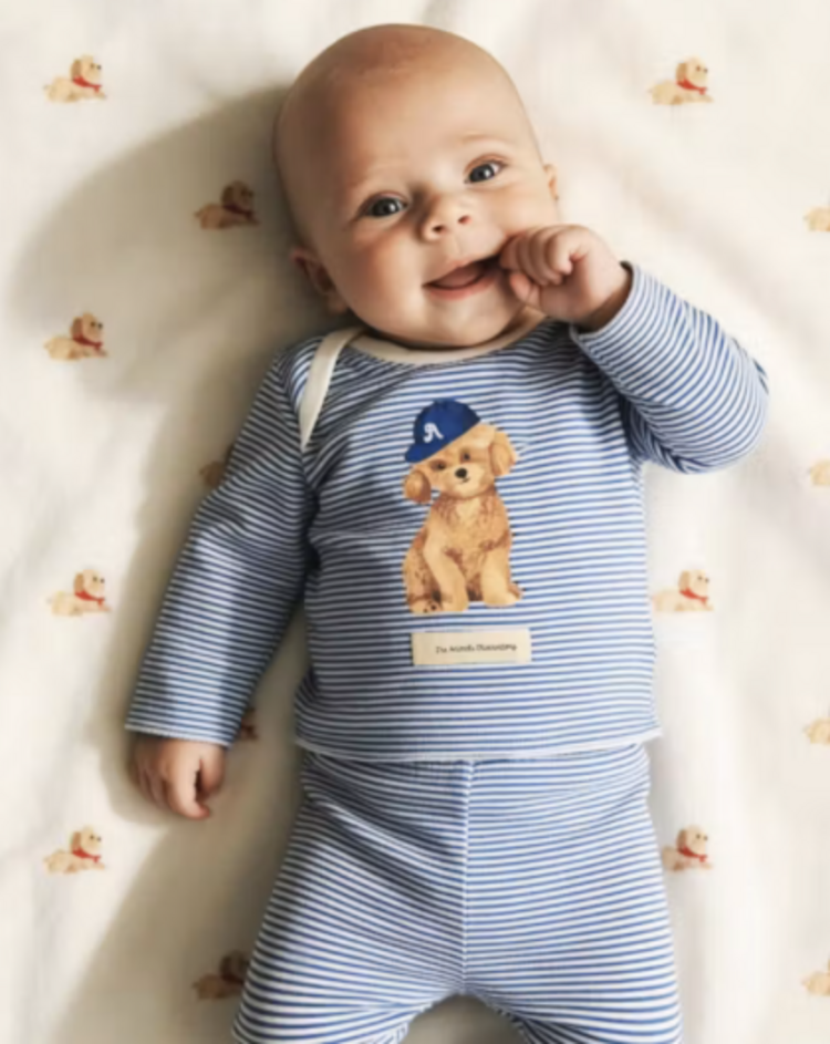 The Animal Observatory Penguin Baby Leggings - blue stripe