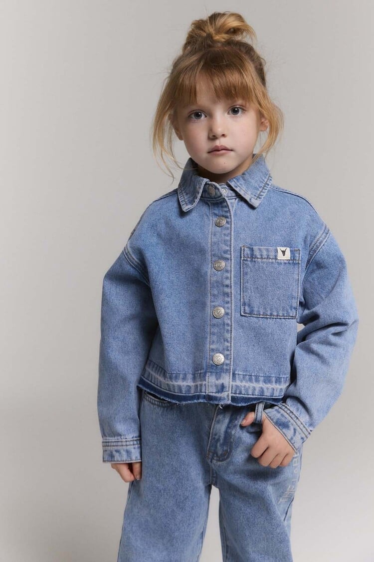 ALIX Woven flowy denim blouse - mid denim blue