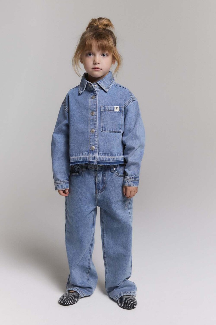 ALIX Woven flowy denim pants - mid denim blue