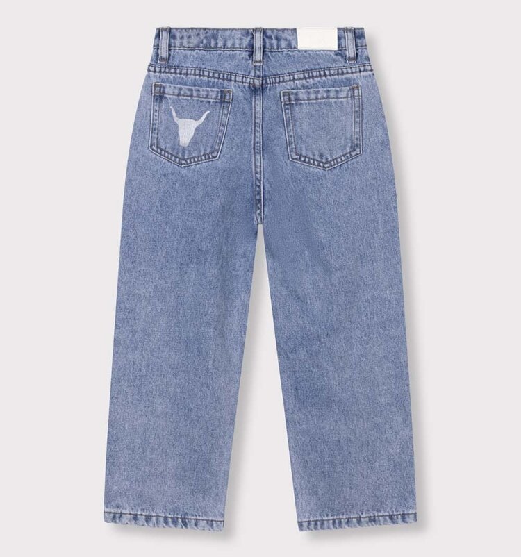 ALIX Woven flowy denim pants - mid denim blue