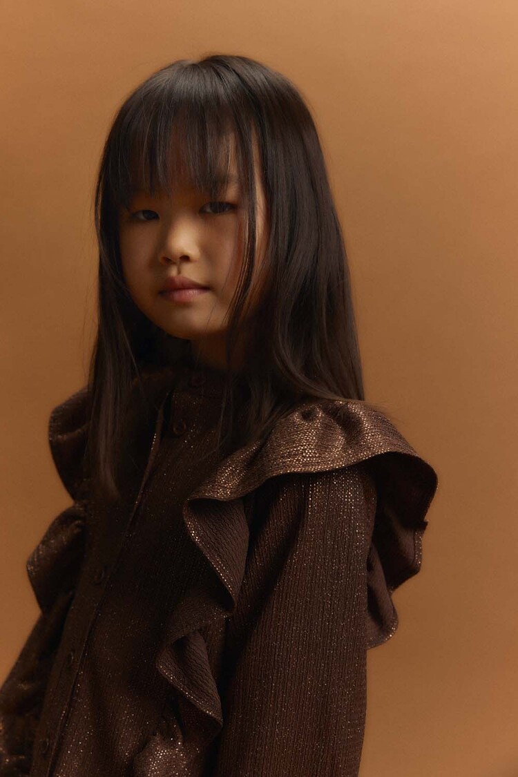 ALIX Knitted shiny ruffle blouse - warm brown