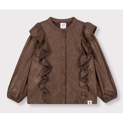 ALIX Knitted shiny ruffle blouse - warm brown