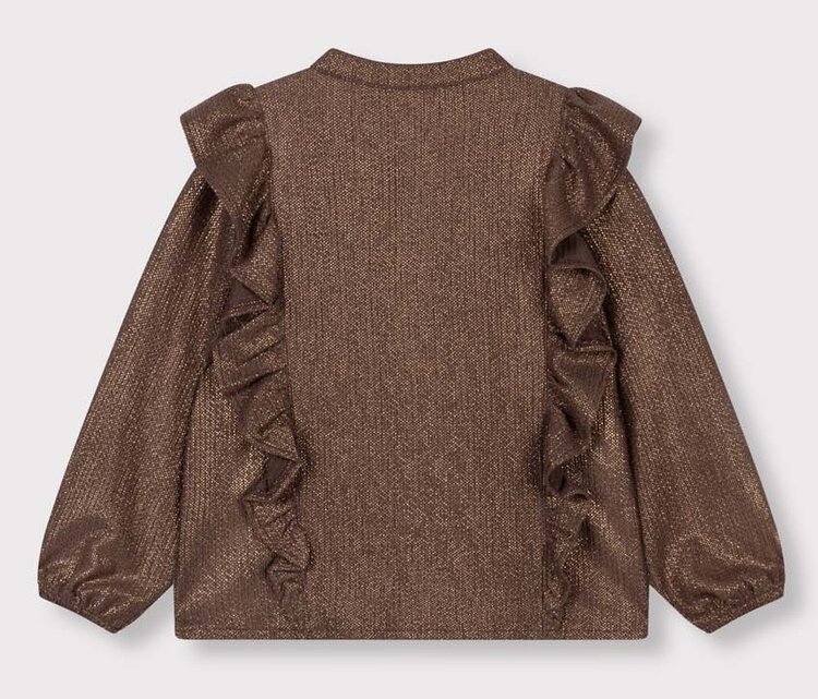 ALIX Knitted shiny ruffle blouse - warm brown