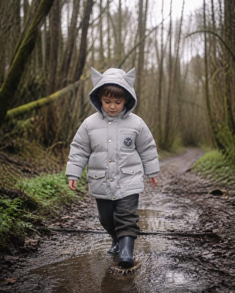 Mini Rodini Cat ears heavy puffer - grey