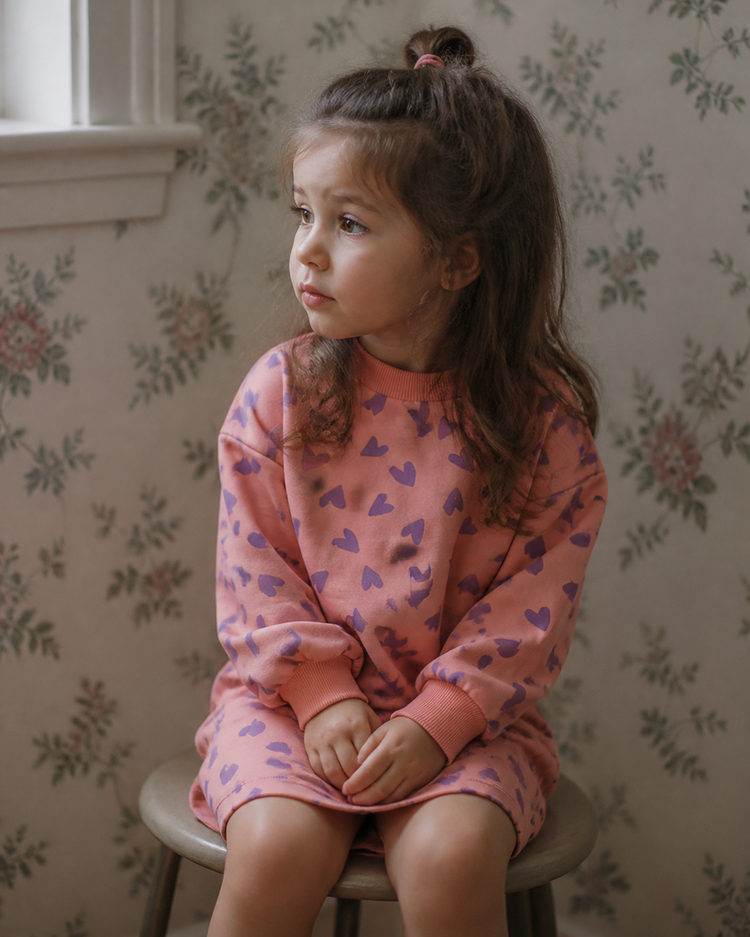 Lotiekids  Long Sweatdress HEARTS all over - Peach Rose