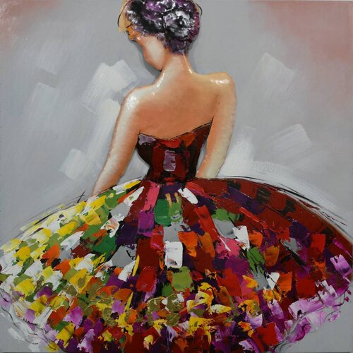 Schilderij 3D metaal danseres 100x100cm Schilderij 3D metaal danseres 100x100cm