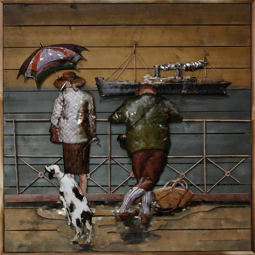 Schilderij metaal-hout Aan Wal 100x100cm Schilderij metaal-hout Aan Wal 100x100cm