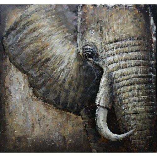 3d schilderij Metaal Olifant 100x100cm 3d schilderij Metaal Olifant 100x100cm