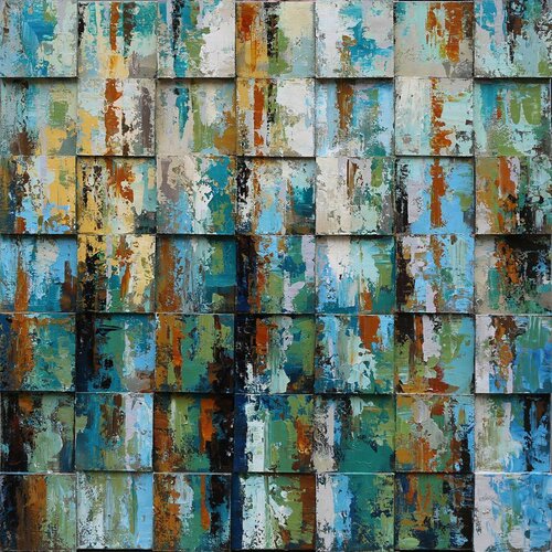 Eliassen Olie op canvas schilderij 100x100cm Blokken Eliassen Olie op canvas schilderij 100x100cm Blokken