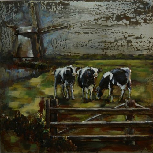 Eliassen Schilderij 3D metaal koeien in de wei 100x100cm Eliassen Schilderij 3D metaal koeien in de wei 100x100cm