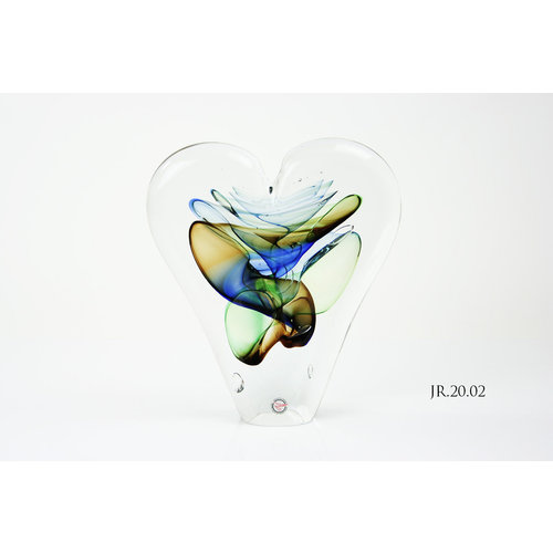 Object glas Hart goud/blauw/groen 20cm Object glas Hart goud/blauw/groen 20cm