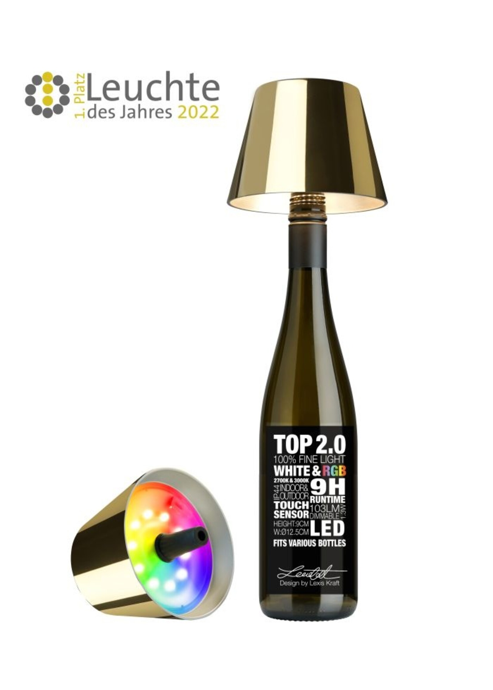 Sompex TOP 2.0 RGBW flesverlichting oplaadbaar - Goud