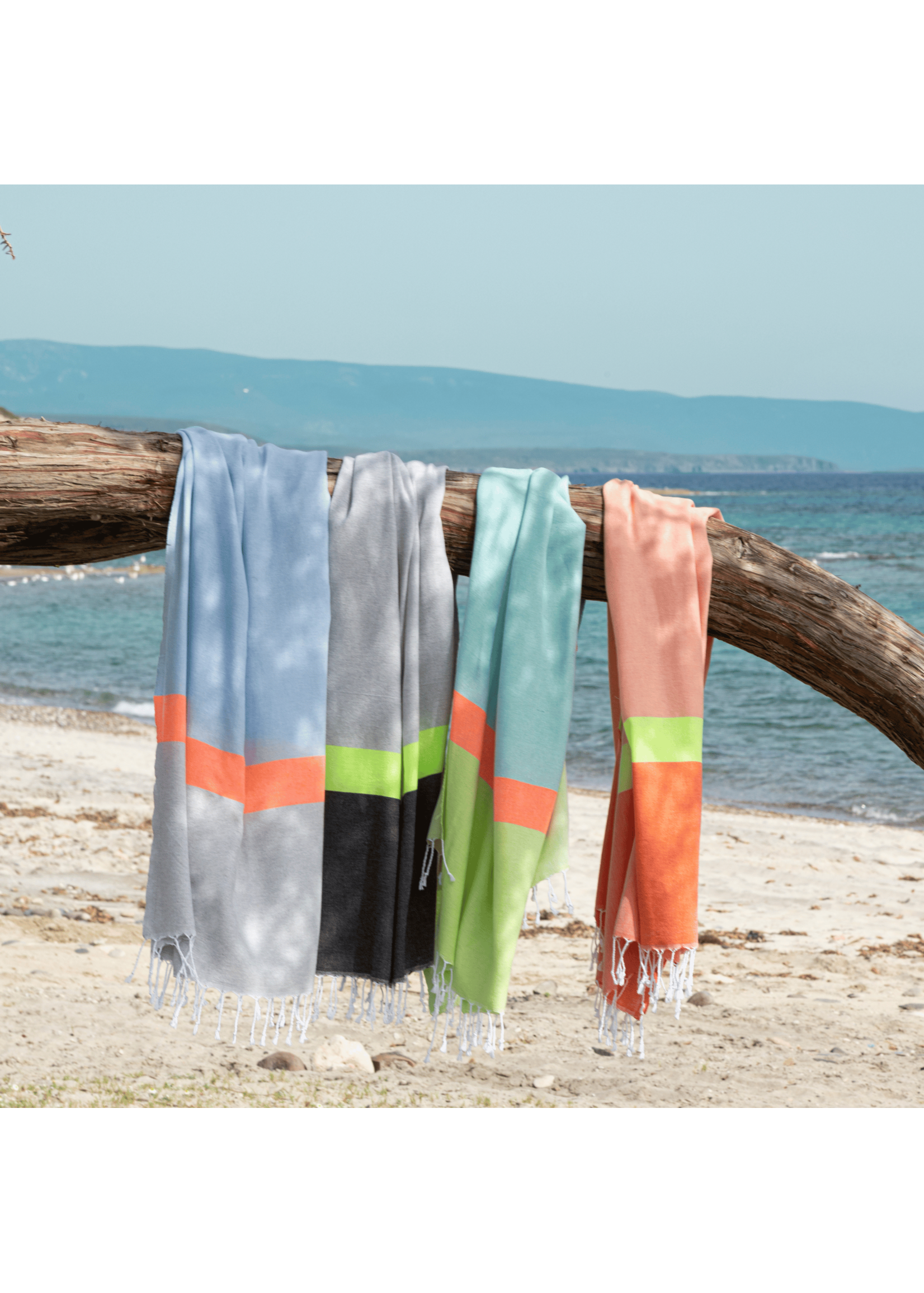 Towel to Go NEON Beach & Pool Towel | Turkish Hammam Towel | Recycled Cotton | Blue - Grey, with Recycled Gift Box