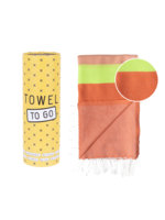 Towel to Go NEON strand- en zwembadhanddoek | Turkse hamamdoek | Gerecycled katoen | Rood - Roze, met gerecyclede geschenkverpakking