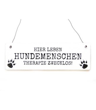 Interluxe - Shabby Vintage Holzschild "Hier leben Hundemenschen"