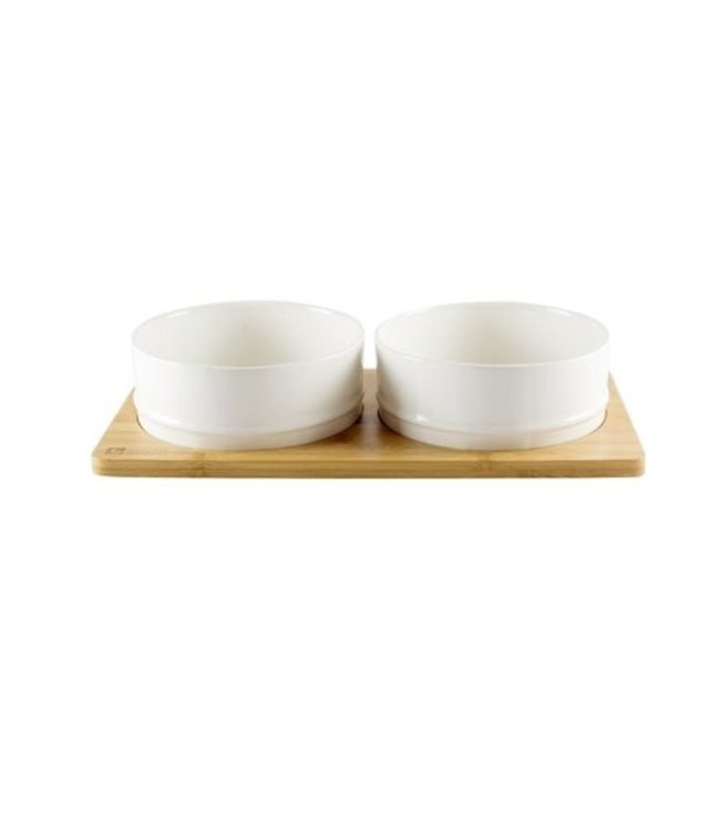 Hundenapf Set - Bamboo  & Ceramic - White