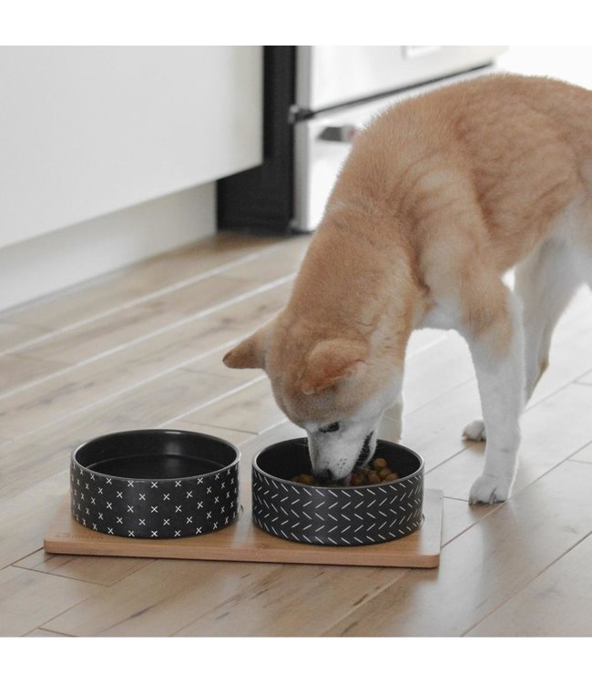 Hundenapf Set - Bamboo  & Ceramic - Black
