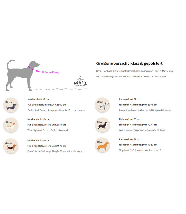 Maul Ledermanufaktur - Hundehalsband Mono Pop - Himbeere