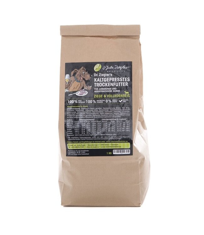 Dr Ziegler Naturfutter - Ziege und Vollkornreis Hundefutter Hundefutter kaltgepresst  - MHD 15kg - 28.02.23