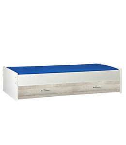 BEUK Bed met opbergruimte 90x200 Wit - grijze houten lades