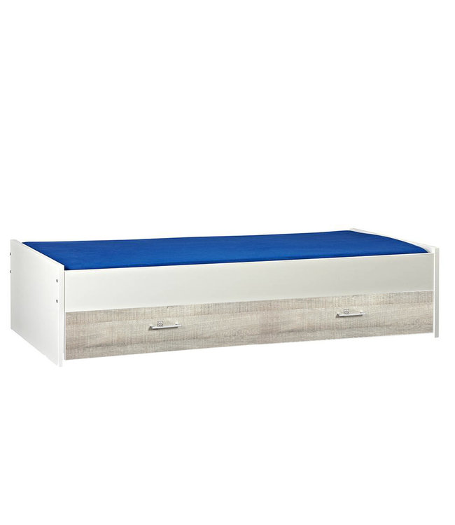 BEUK Bed met opbergruimte | 90x200 | Wit | Inclusief donkergrijs houten bedlade (Nederlands Product)