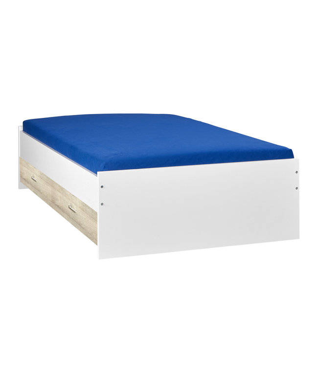 BEUK Bed met opbergruimte | 120x200 | Wit | Inclusief donkergrijze houten bedlade (Nederlands Product)