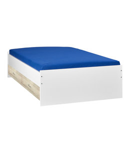 BEUK Bed met opbergruimte 160x200 Wit - grijze houten lades